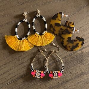 Yellow Fringe Hoop Earrings Trio (Set of 3 Pairs)